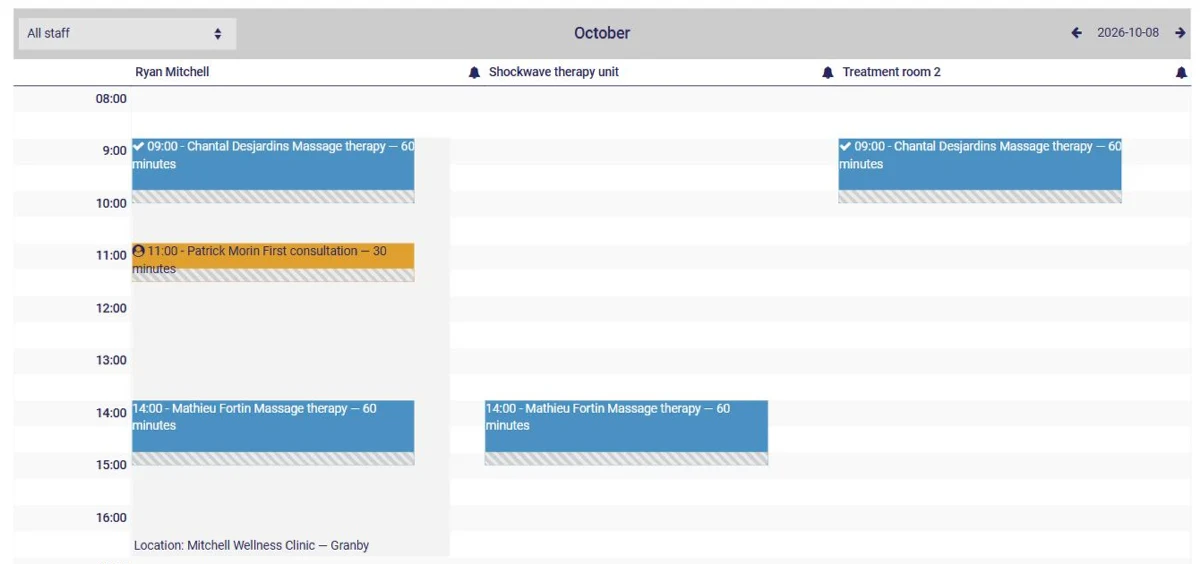 Calendars for people, rooms and equipment in AssisTime