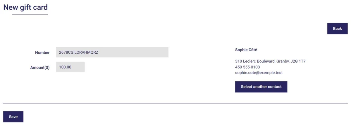 New gift card in AssisTime: number, amount and client