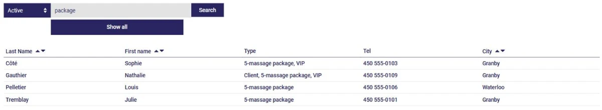 Searching contacts by type in AssisTime