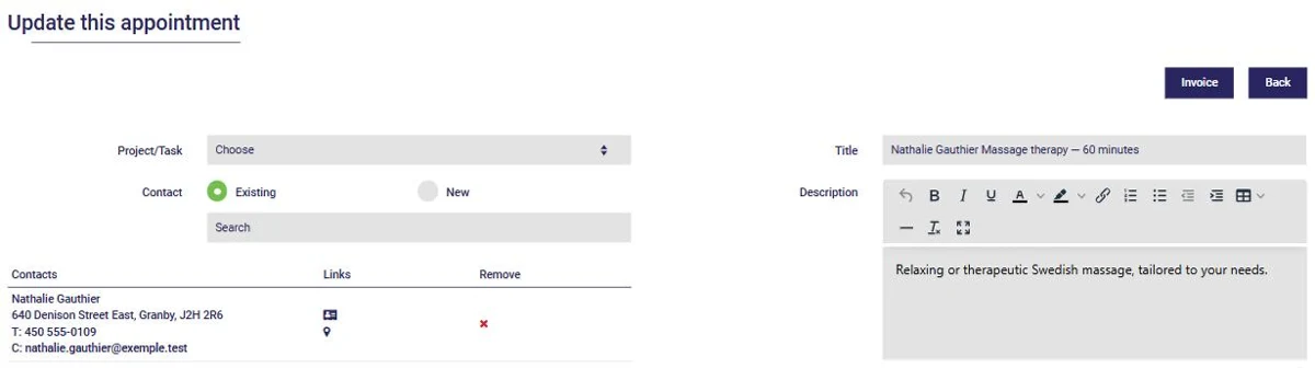 An appointment in AssisTime with the Invoice button