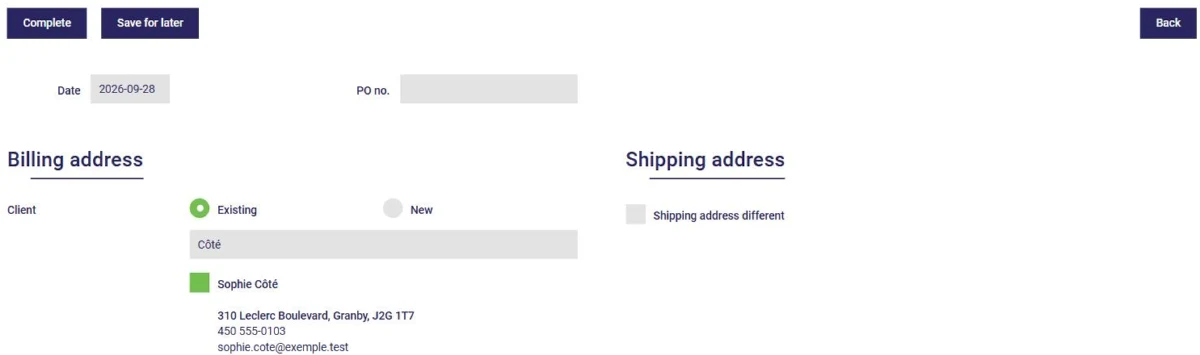 New invoice in AssisTime: searching for and choosing the client