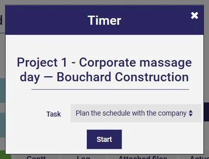 Timer window in AssisTime: task selection and Start button