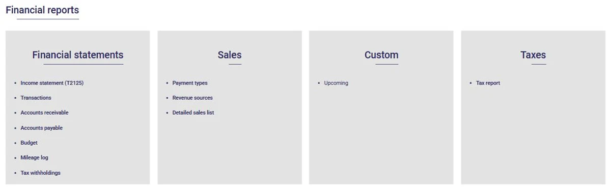 List of financial reports in AssisTime: financial statements, sales and custom reports