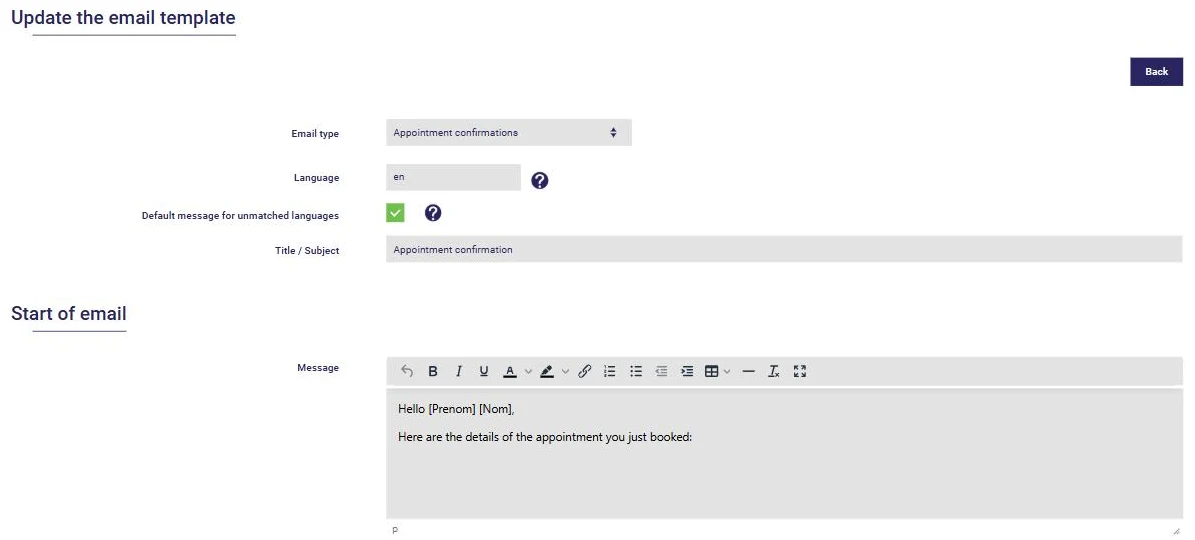 Appointment confirmation email template in AssisTime