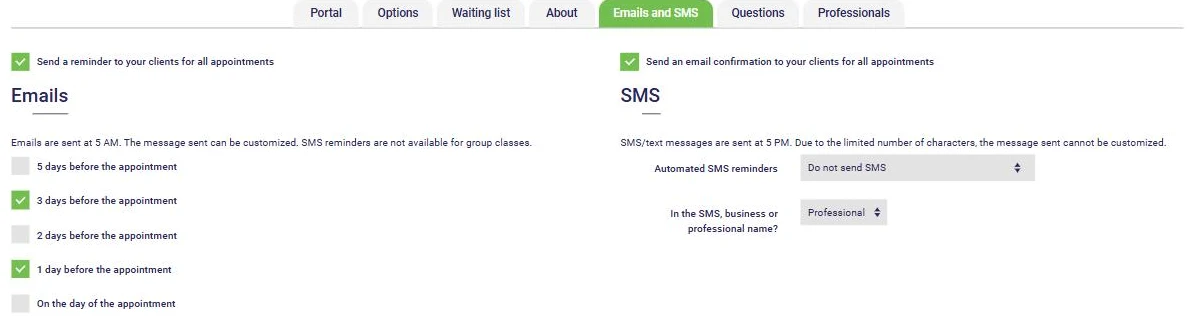 Appointment reminders by email and SMS in AssisTime